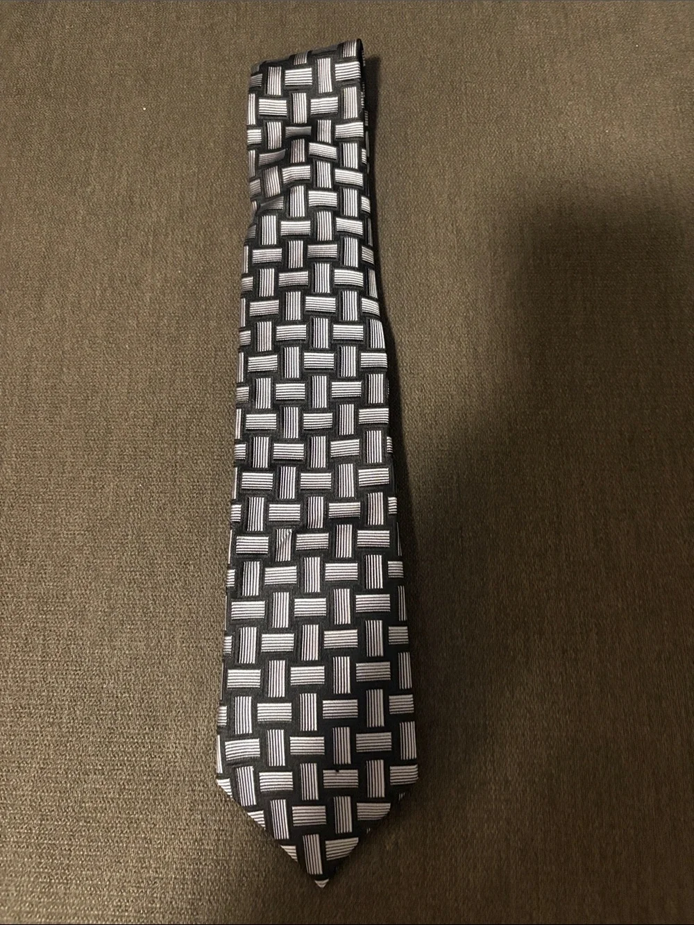 Vintage Paul Lawrence Black and Silver Geometric Basketweave Men's Tie